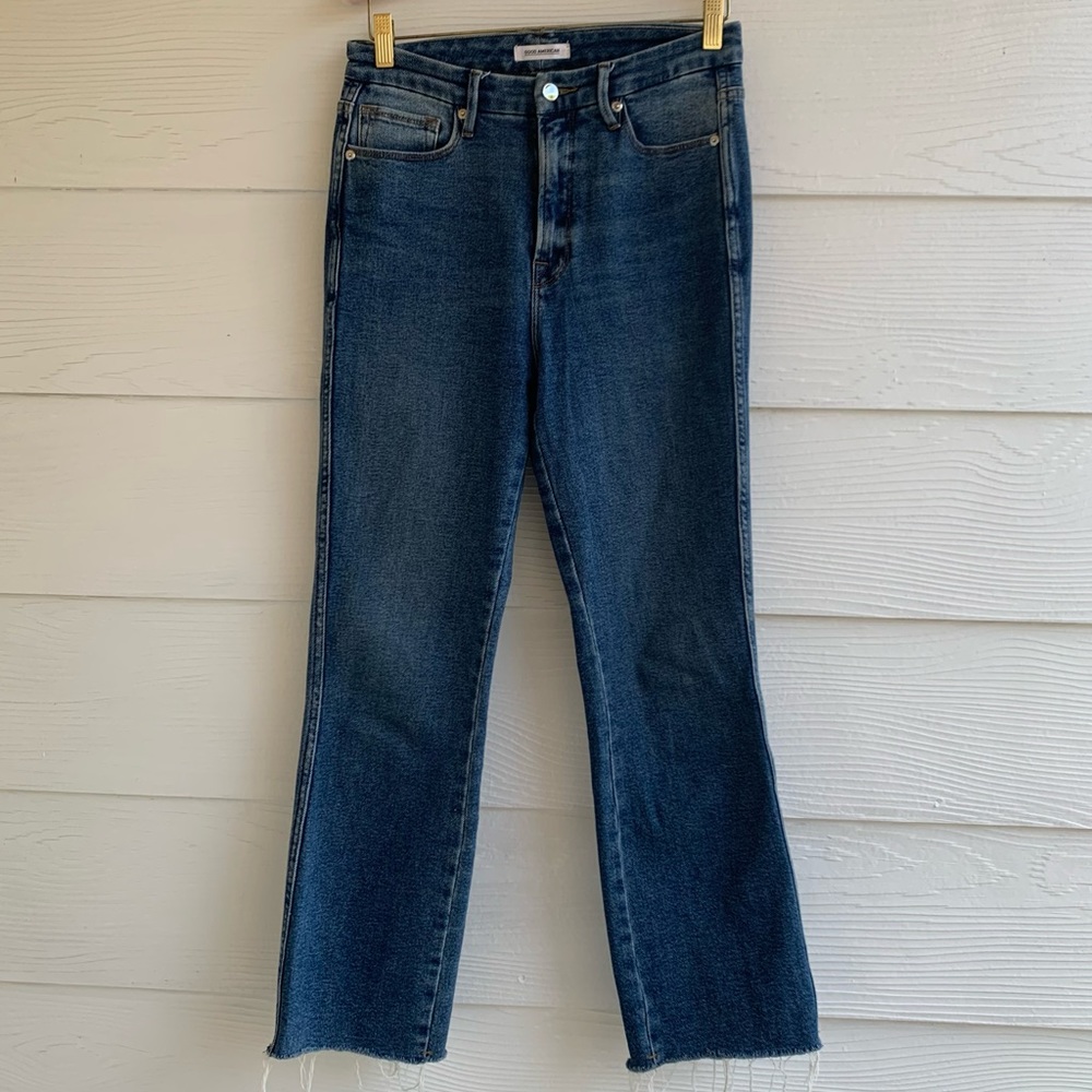 Good American Good Curve Jeans Size 4/27 Medium Wash Raw Hem High Waist